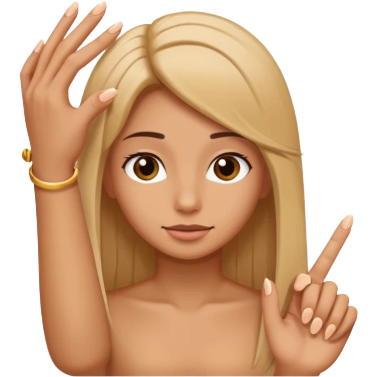 close-up of fingers with natural nails touching a single hair strand, iOS emoji style emoji
