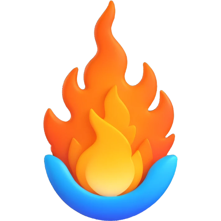classic fire emoji, 3D style, blue to orange gradient, compact and bold, matching reference image, new shape variation emoji