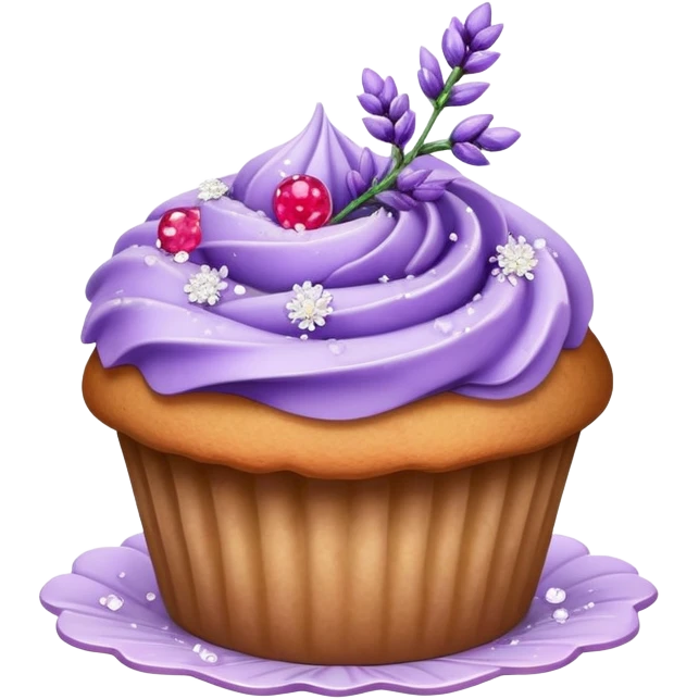 Lavender flower sprig muffin with berry and sugar crystals emoji
