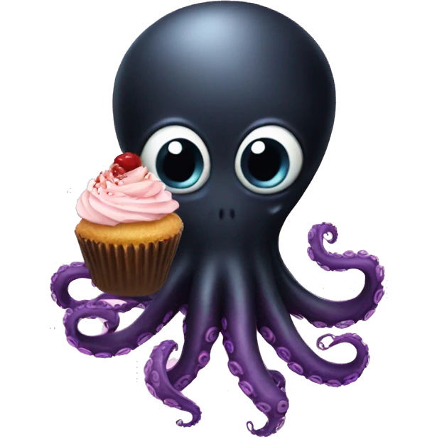 black Alien Octopus with cupcake emoji