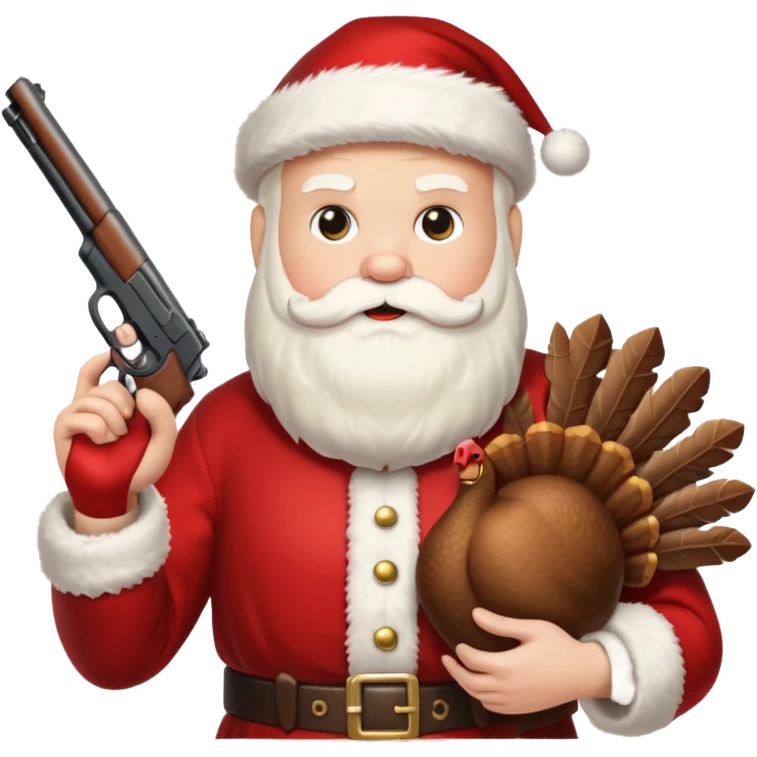 Santa holding a gun shooting a turkey emoji
