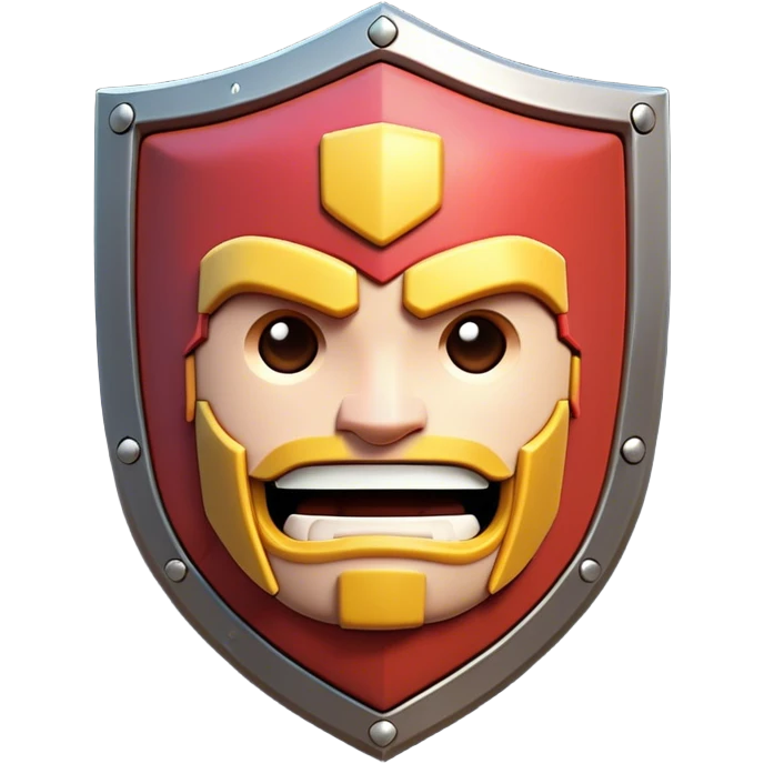 Clash of Clans aesthetic: Cinematic Playful Pixel 3D Shield Portrait Emoji, rendered in a 3D vector-style similar to standard emojis with minimal shading and bold, simplified shapes. A compact, distinct form with signature details, softly glowing with a pixelated adventure charm. Simplified yet unmistakably iconic, highly detailed and consistent, glowing with a soft radiance and high shine. Stylized with a touch of classic pixel-art charm and a soft glowing outline, capturing the essence of a beloved gaming relic with a friendly, playful manner! emoji