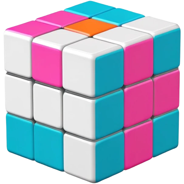 A 3x3 Rubik's Cube partially solved, with 90s American colors like teal, hot pink, neon orange, and electric blue, minimalist design emoji