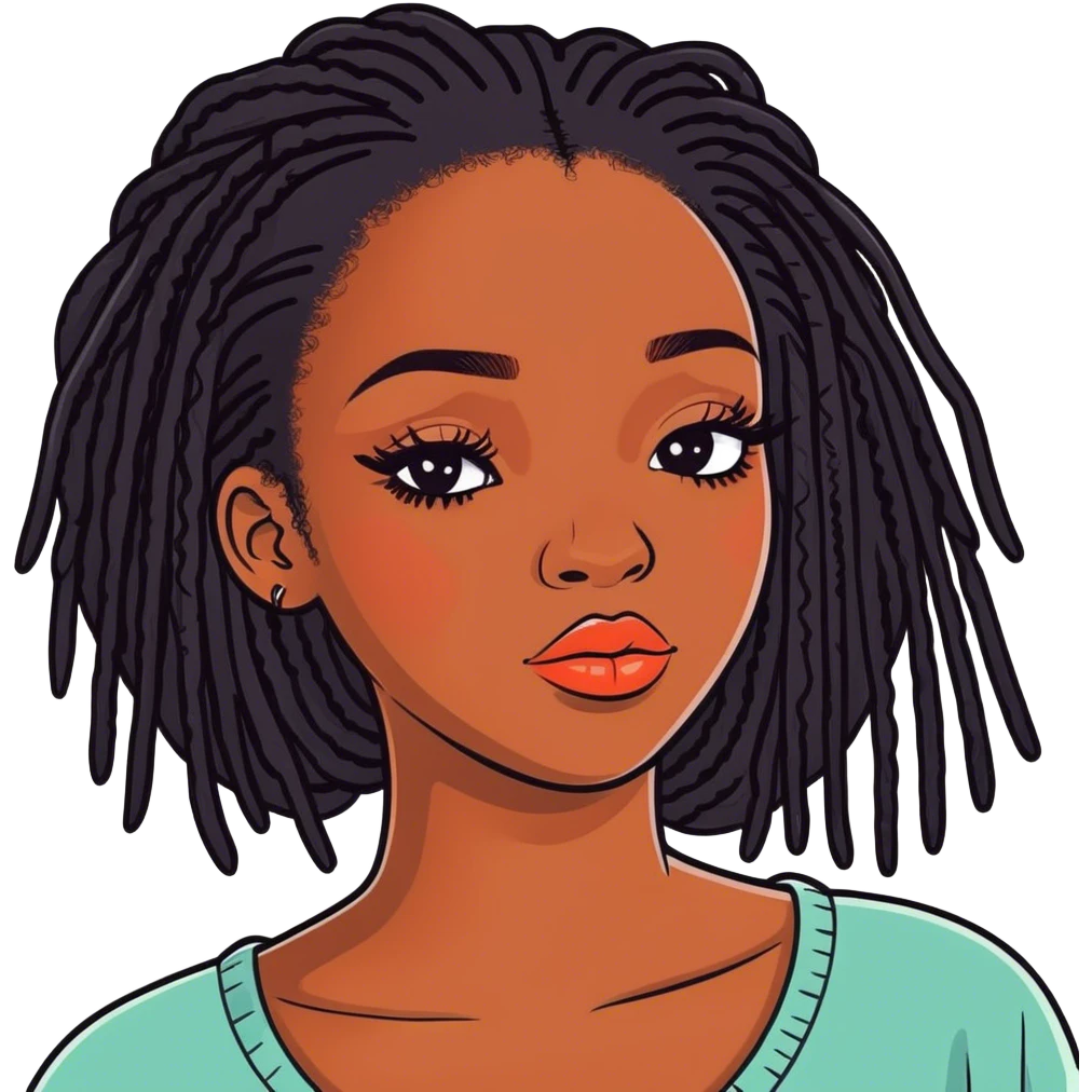 Black girl with long realistic eyelashes, lipgloss and locs emoji