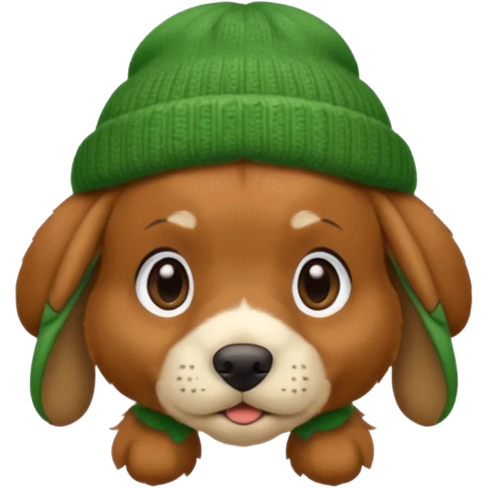 Dog in Green Beanie – brown puppy with floppy ears and cozy beanie. emoji