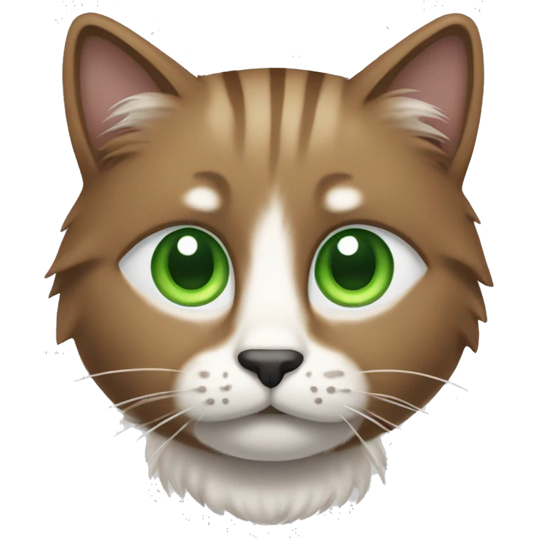 Cat with green eyes, brown fur and white fur on face emoji