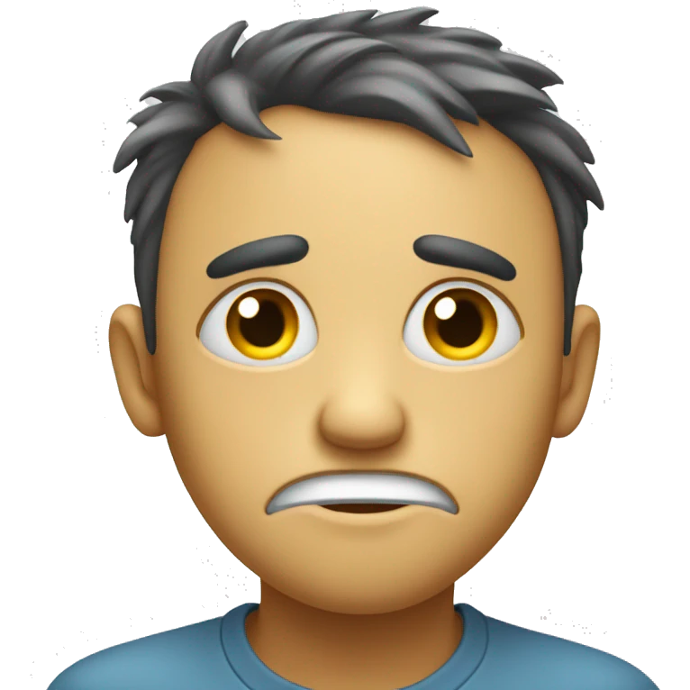 Emoji with dot eyes and straight smile and flowing sad tears emoji