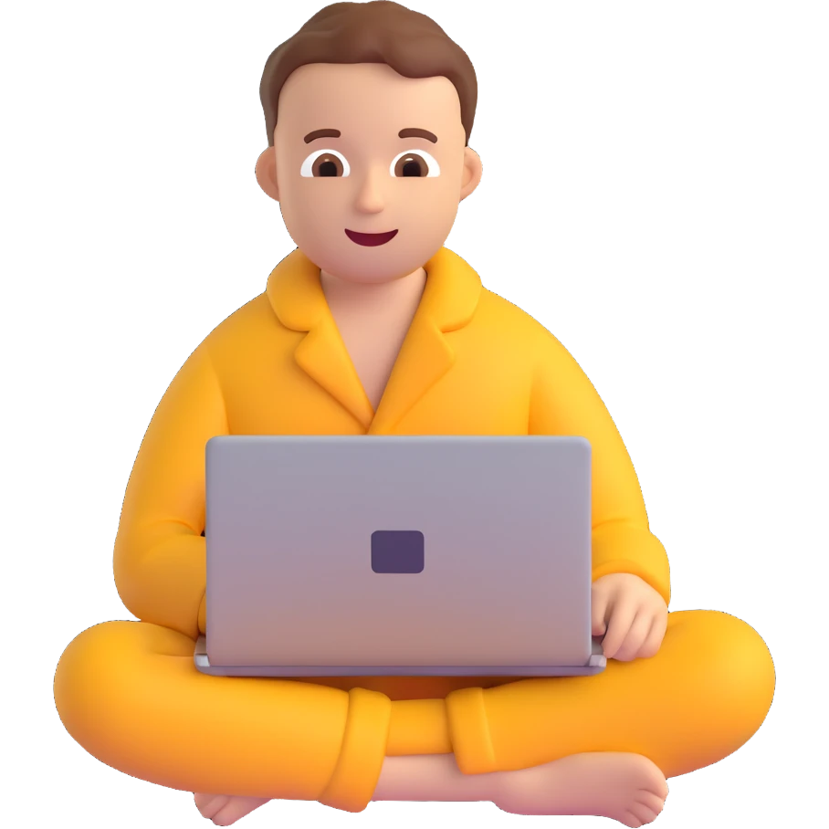 man in pajamas using a laptop, emoji style emoji