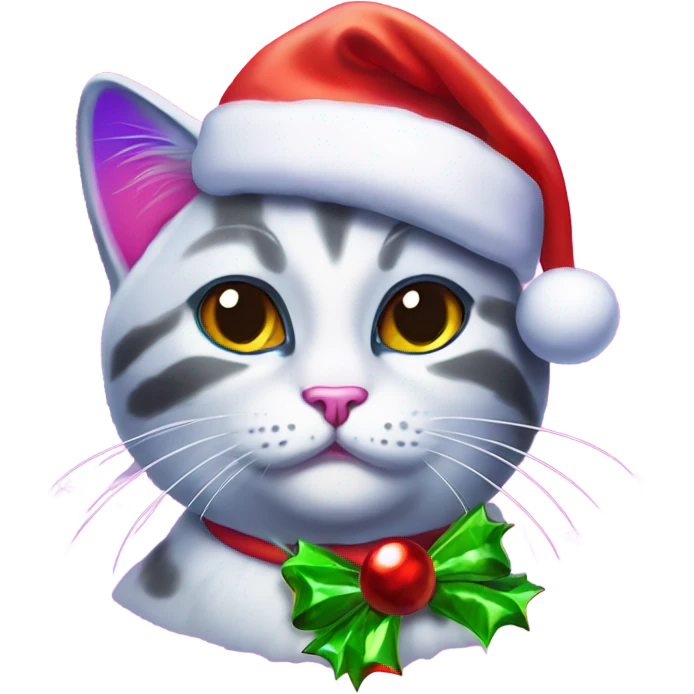 Lisa frank Christmas cat with Santa hat emoji