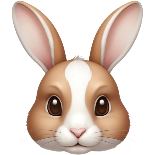 Cinematic Noble White and Brown Rabbit Portrait Emoji, Poised and regal, with a balanced, compact build and a beautifully patterned fur of pristine white accented by rich brown patches, long, alert ears and deep-set soulful eyes, Simplified yet sharp and sophisticated features, highly detailed, glowing with a soft, dignified glow, high shine, intelligent and gentle, stylized with an air of refined charm, focused and attentive, soft glowing outline, capturing the essence of a watchful and confident companion, so majestic it feels as though it could hop out of the screen with effortless authority! emoji
