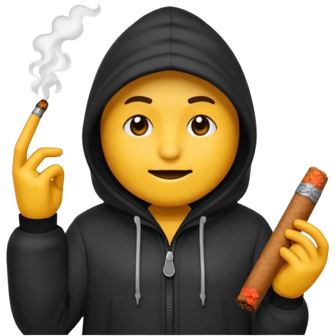 Tu peux créer un emoji d'un cagoule noir qui fumé un cigare qui me le doigt comme ça 🫵🏾 emoji