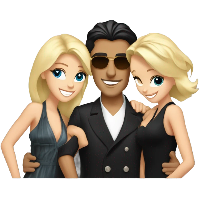 Tony Montana happy with 2 beautiful blondes with their arms around him emoji