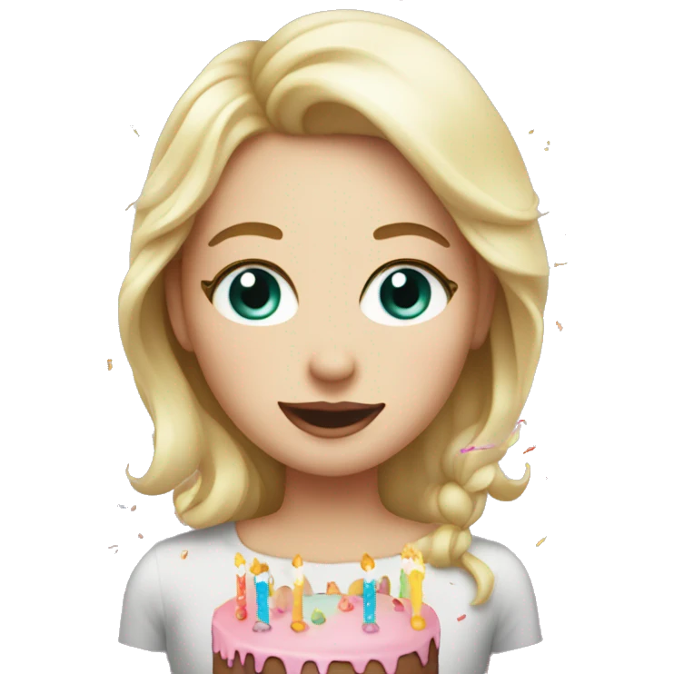 A birthday girl with white skin with a cake with sprinkles emoji