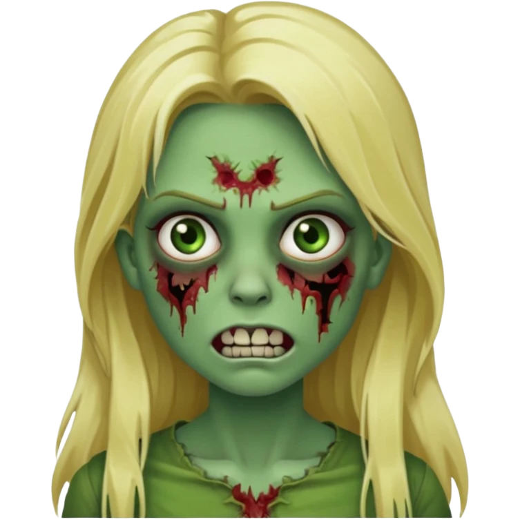 girl zombie with blonde long hair with teeth green skin and serious face emoji