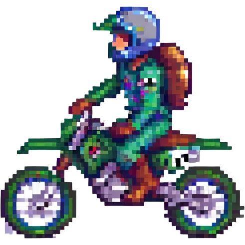 dirt bike racer, pixel art, retro video game look, vibrant, small details emoji