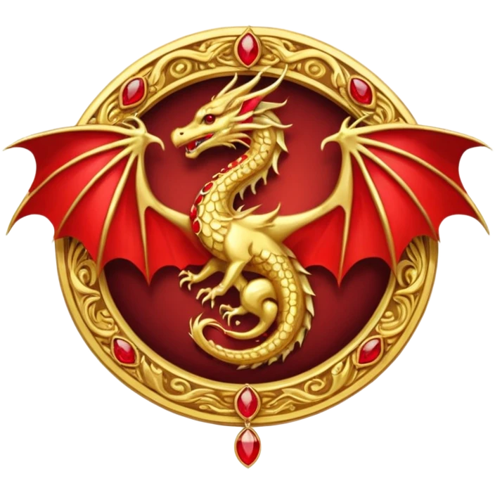 Golden Dragon with wings crest/brosch in a circle with red gems emoji