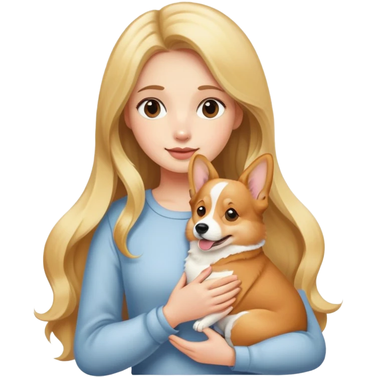 girl with long blond hair hold a corgi emoji
