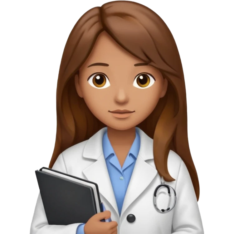 psychiatrist or therapist, mental health professional with notebook dressed like ad doctor with long brown hair  emoji