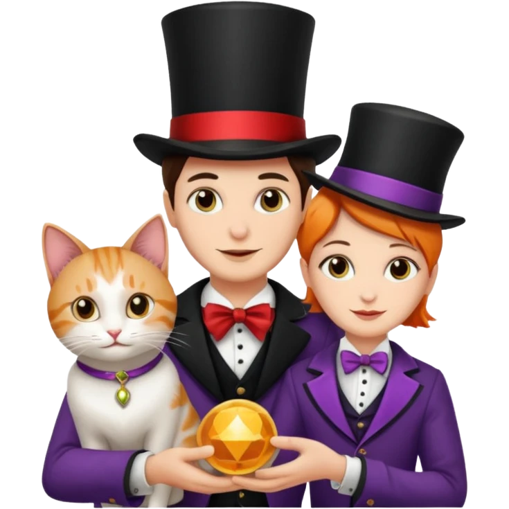 magician couple and their pet cat emoji