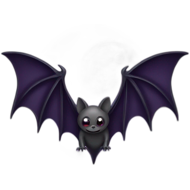 purple black vampire bat wings flying in front of large dripping grey crescent moon emoji