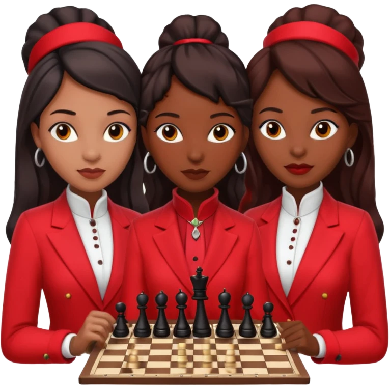 black woman chess players in red outfits emoji
