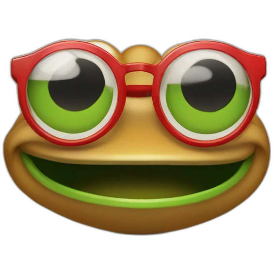 smiley face pepe the frog in black and red checkered shirt with square glasses for vision in cartoon style emoji