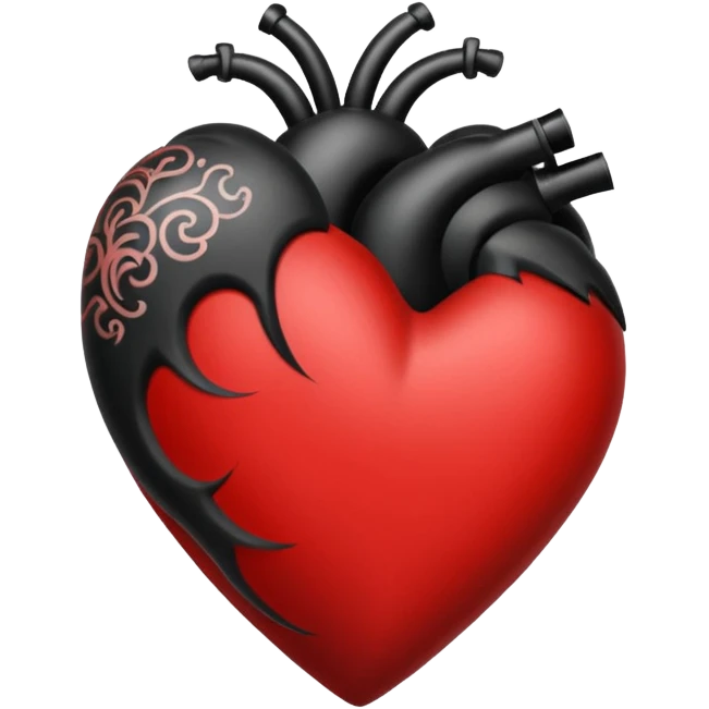 Black and red heart tattoo style emoji