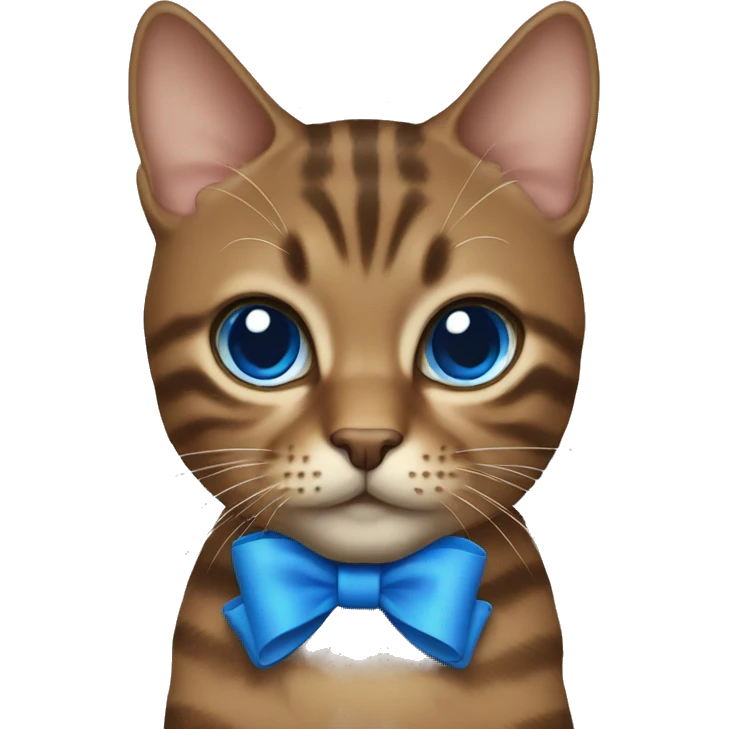 Brown tabby cat with blue bow emoji