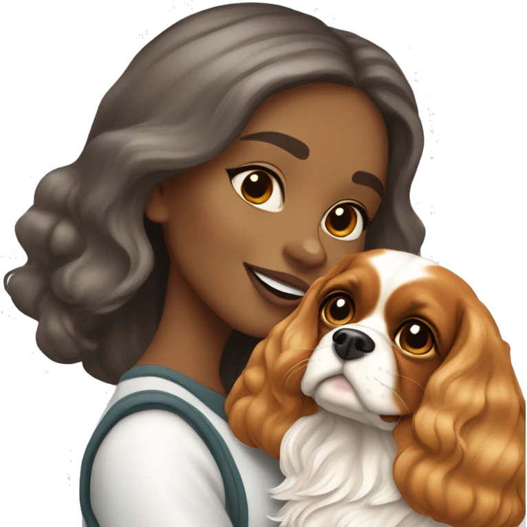 blonde girl and cavalier King Charles spaniel blenheim color emoji