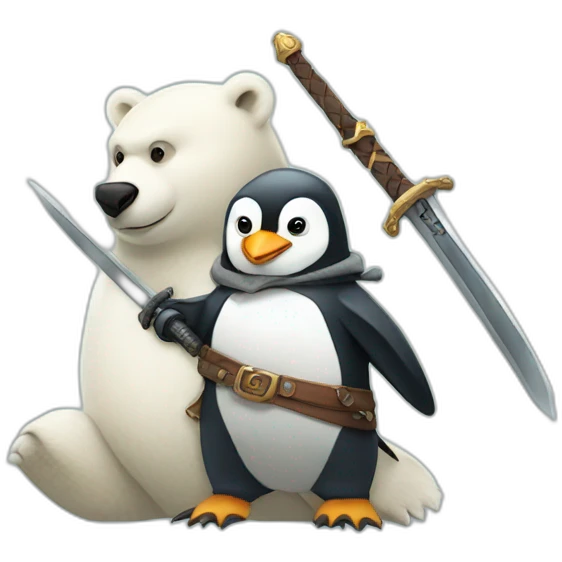 penguin knight holding a sword riding a polar bear emoji