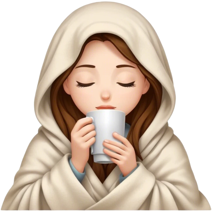 girl inside a blanket sipping coffee eyes closed emoji
