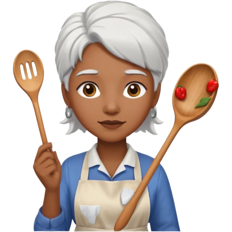 woman, brown skin, white hair, with apron emoji