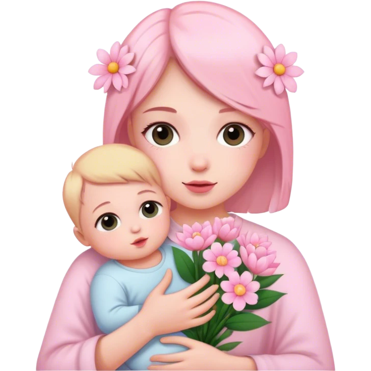 Me holding baby pink flowers  emoji