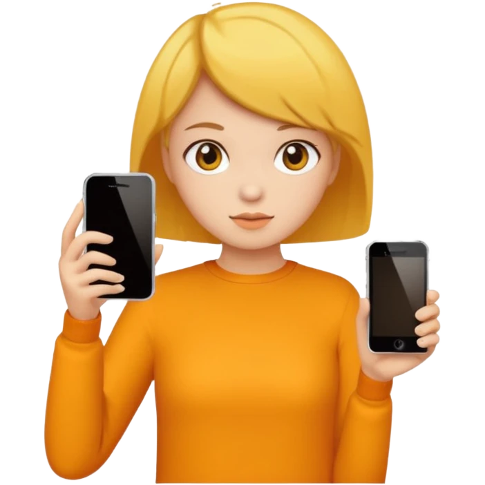 orange girlA brownish-yellow girl with short hair is taking a photo with her iPhone. emoji
