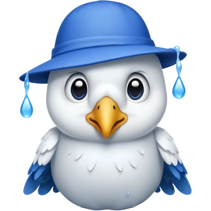 a white crow emoji with a tear and a blue hat emoji