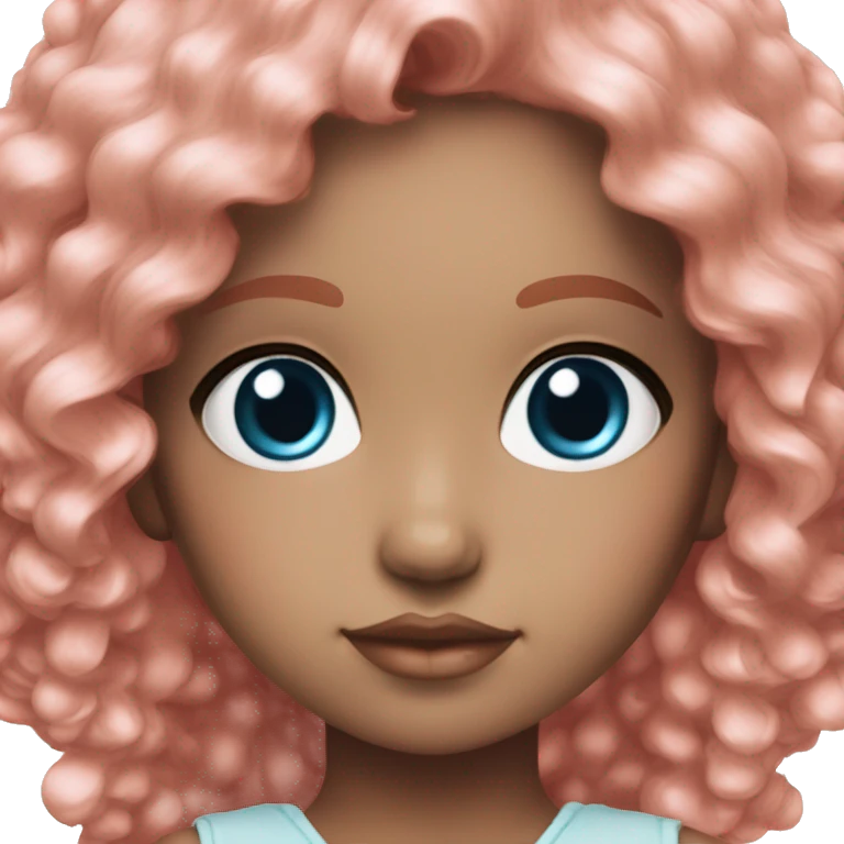 ocean blue doll eyes, brown red hair, feminine, pink, girl, angelic emoji