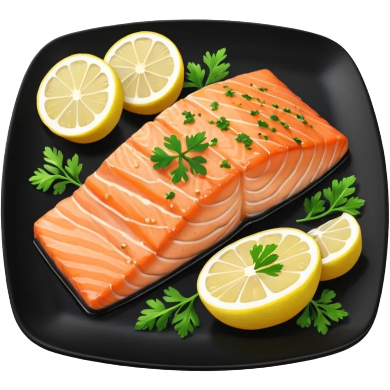 Grilled Salmon With Lemon Butter on a black plate emoji