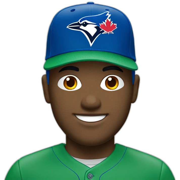 white guy in a green shirt and toronto blue jays hat (blue) emoji
