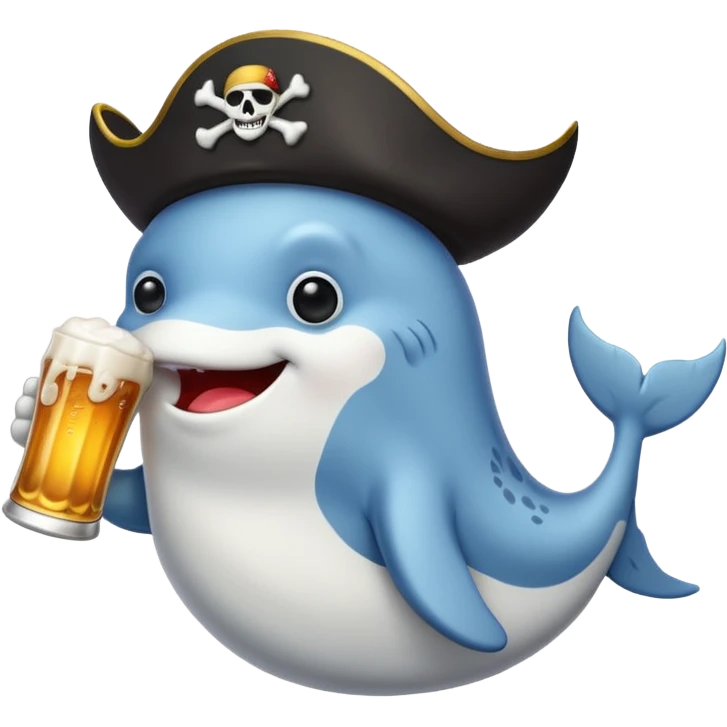 white whale with beer and a pirate patch emoji