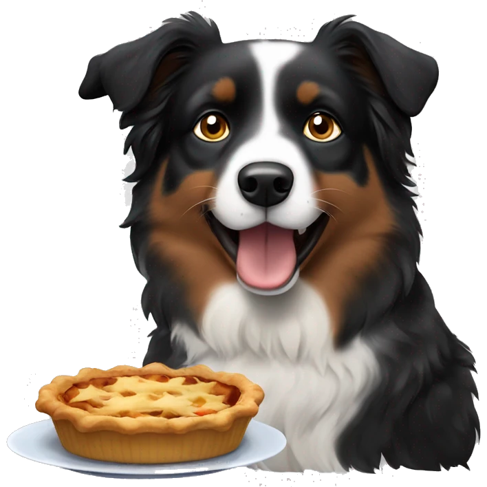 Small black australian shepherd dog eating pie  emoji