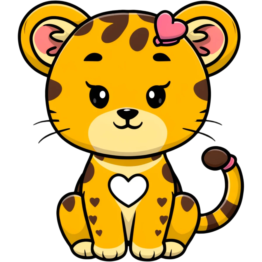 cheetah with heart headband, cute cartoon sticker emoji