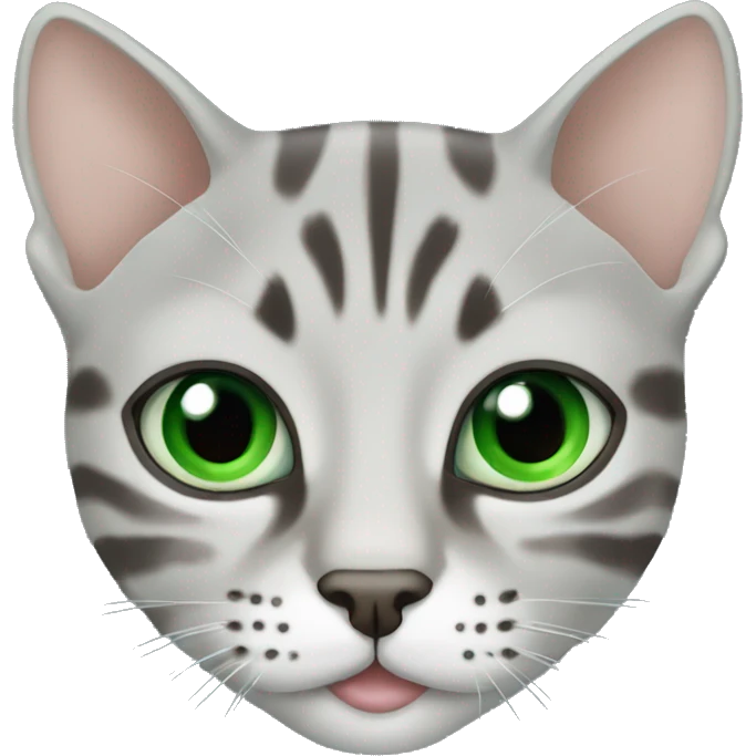 Face of bengal silver cat with Green ligth eyes emoji