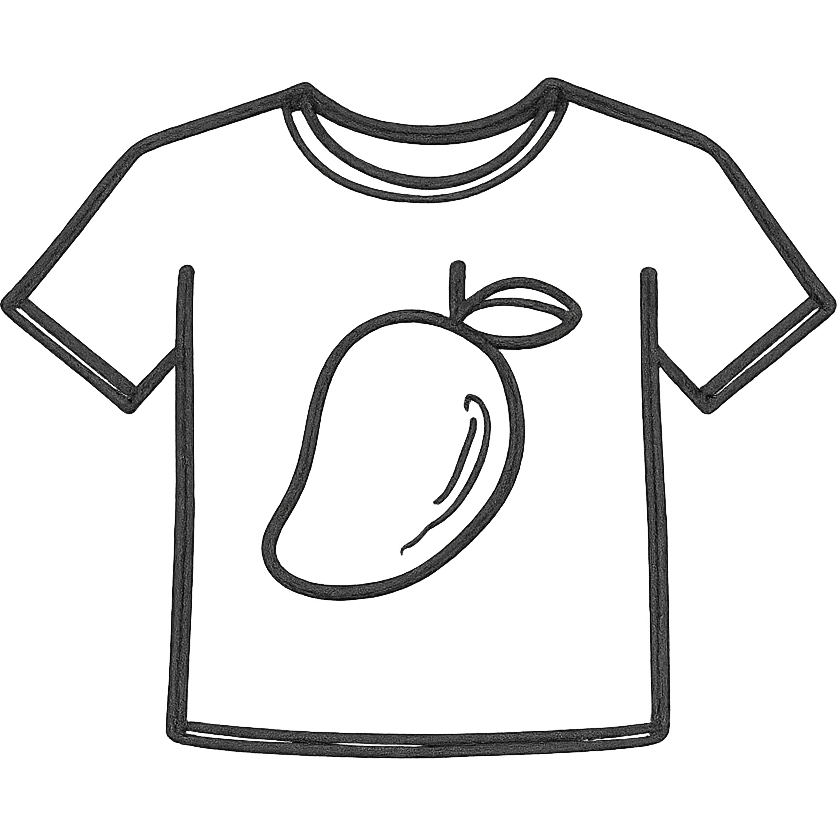 a t-shirt with a mango emoji