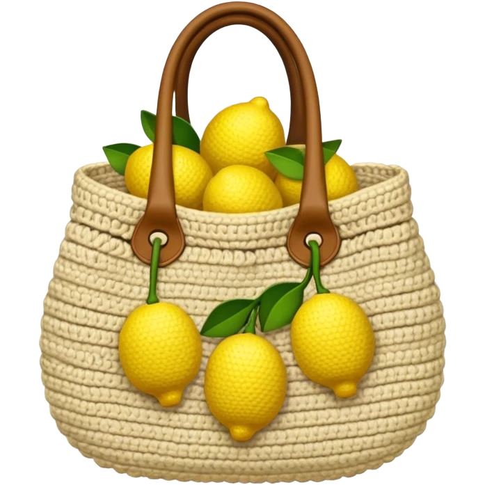 beige crocheted bag holding lemons emoji