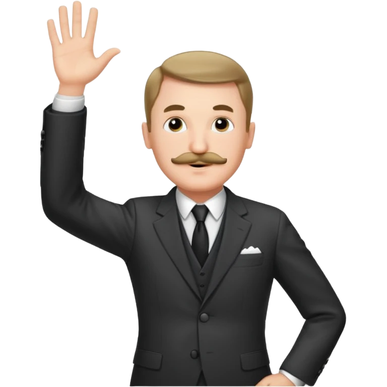 Adolf h , wearing suit and mustache small. Raising his hand to sun emoji