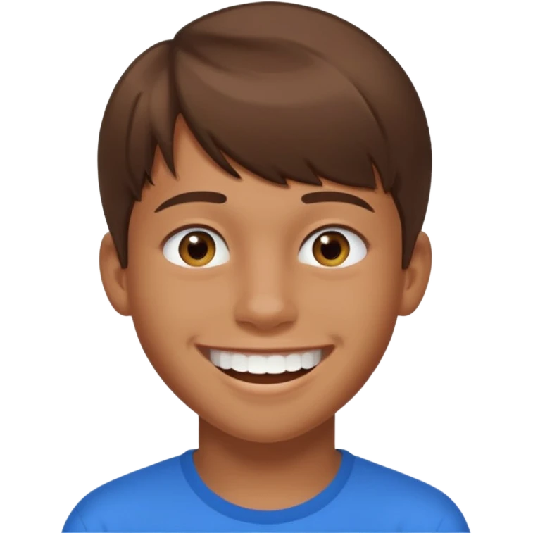 16 yr old boy, brown hair, straight, big smile, white teeth, tanned skin, bangs emoji