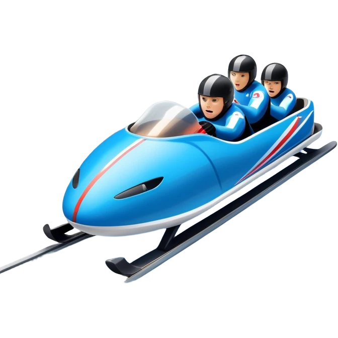 An icon featuring a sleek bobsled with athletes racing down an icy track at high speed, helmets on and bodies aligned for aerodynamics. The scene is set in a stunning snowy mountain valley with pine trees, spectators, and crisp blue sky. Transparent background captures the thrill of bobsleigh. emoji