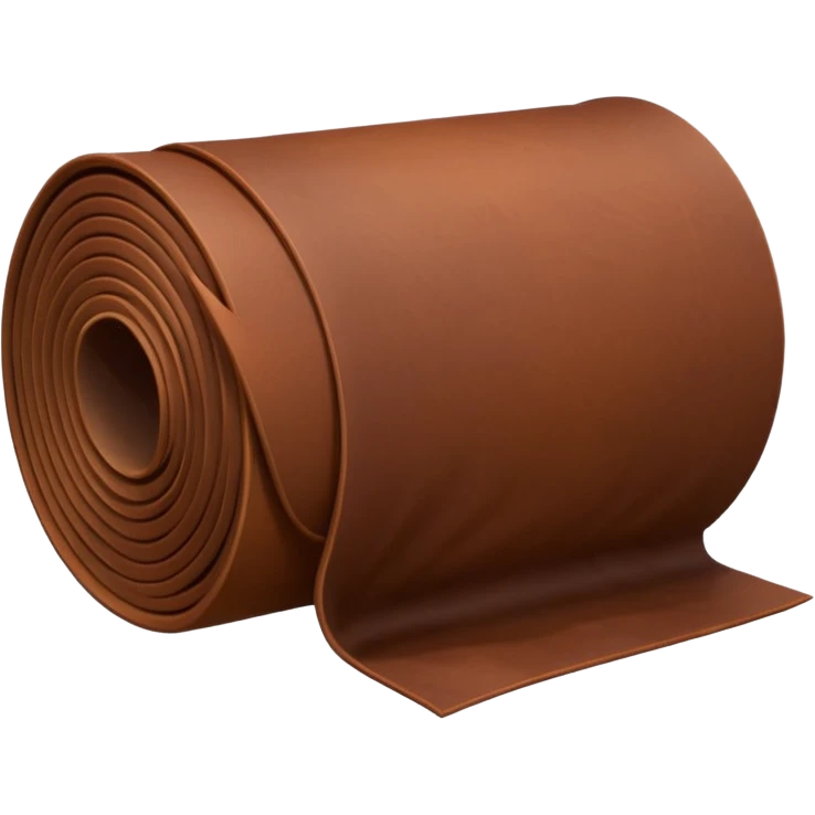 Apple-style 3D emoji of a rolled sheet of industrial leather, smooth surface, deep brown color, soft sheen, folded like fabric, with slight creases showing its texture. emoji