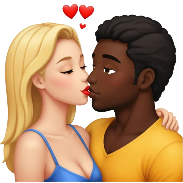 Two attractive people in love kissing, black emoji