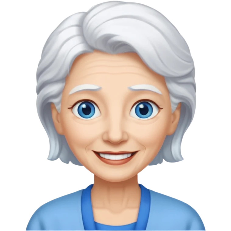 abuela con ojos azules, pelo blanco, tez blanca emoji